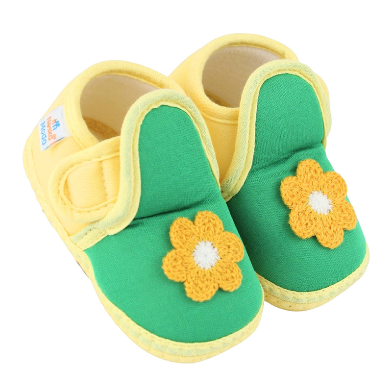 Baby Girls Cotton Floral Green,Yellow Velcro Shoe-BT5525