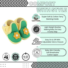 Baby Girls Cotton Floral Green,Yellow Velcro Shoe-BT5525