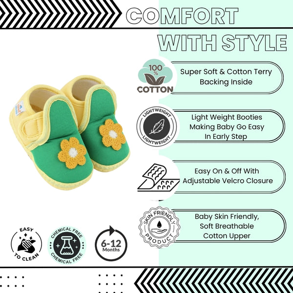 Baby Girls Cotton Floral Green,Yellow Velcro Shoe-BT5525
