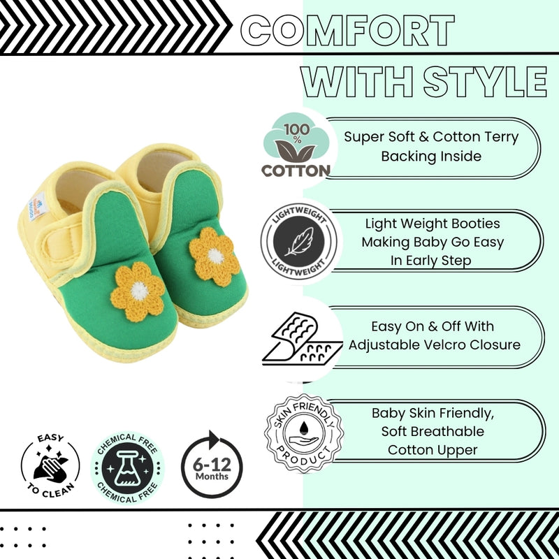 Baby Girls Cotton Floral Green,Yellow Velcro Shoe-BT5525