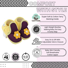 Baby Girls Cotton Floral Purple,Yellow Velcro Shoe-BT5526