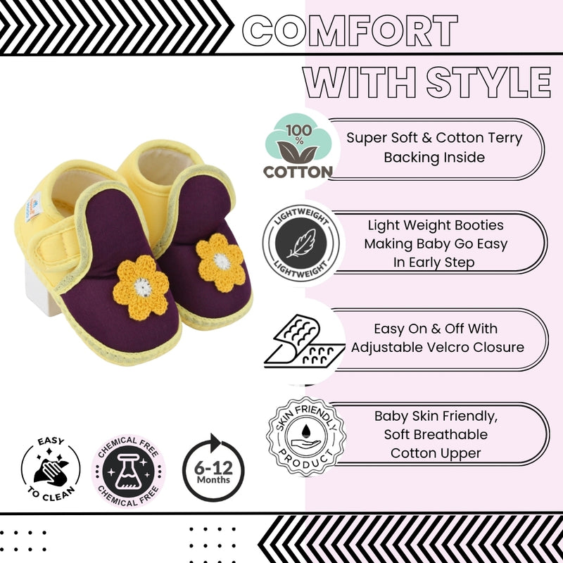 Baby Girls Cotton Floral Purple,Yellow Velcro Shoe-BT5526
