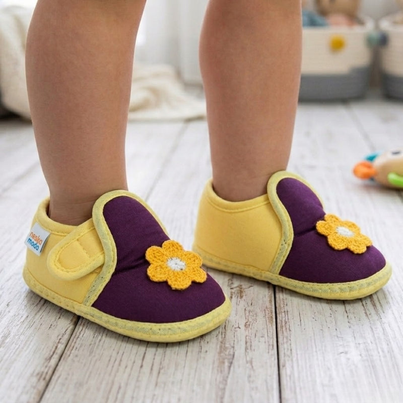 Baby Girls Cotton Floral Purple,Yellow Velcro Shoe-BT5526