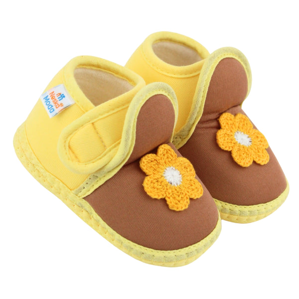 Baby Girls Cotton Floral Brown,Yellow Velcro Shoe-BT5527