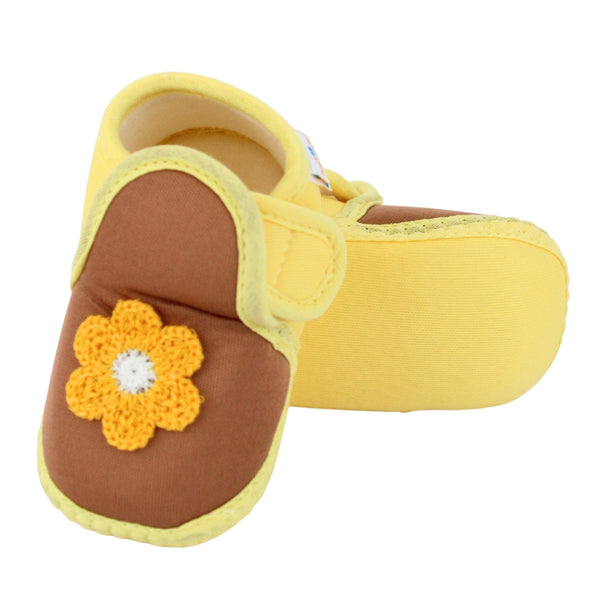 Baby Girls Cotton Floral Brown,Yellow Velcro Shoe-BT5527