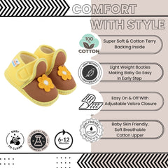 Baby Girls Cotton Floral Brown,Yellow Velcro Shoe-BT5527