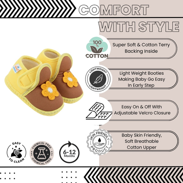 Baby Girls Cotton Floral Brown,Yellow Velcro Shoe-BT5527