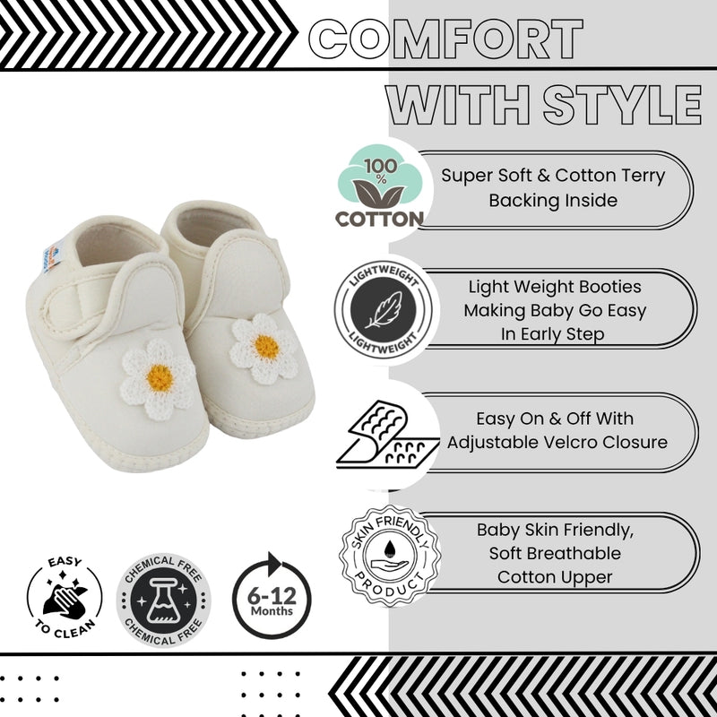 Baby Girls Cotton Floral White Velcro Shoe-BT5529