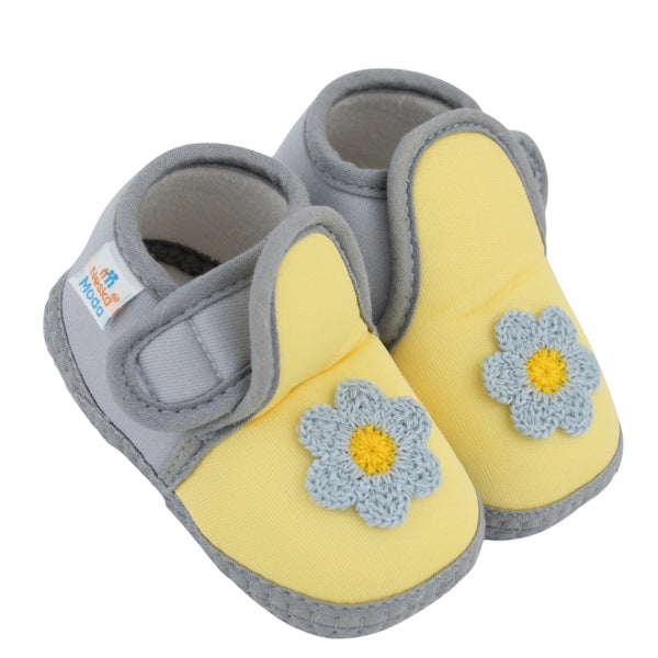 Baby Girls Cotton Floral Yellow,Grey Velcro Shoe-BT5533