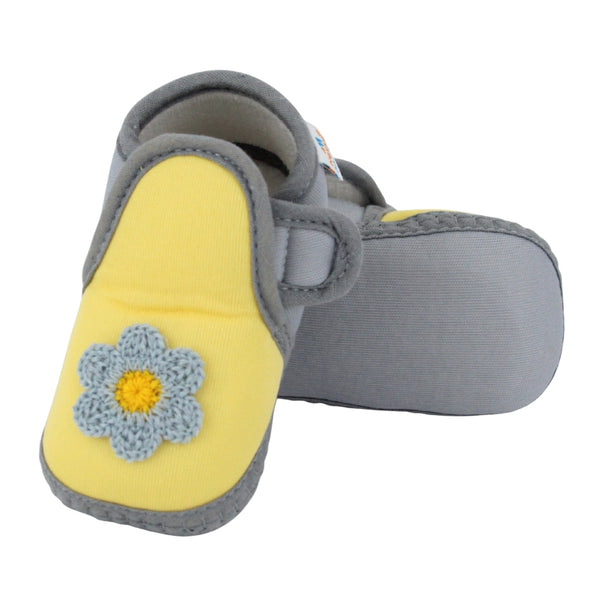 Baby Girls Cotton Floral Yellow,Grey Velcro Shoe-BT5533