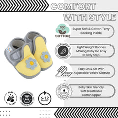 Baby Girls Cotton Floral Yellow,Grey Velcro Shoe-BT5533