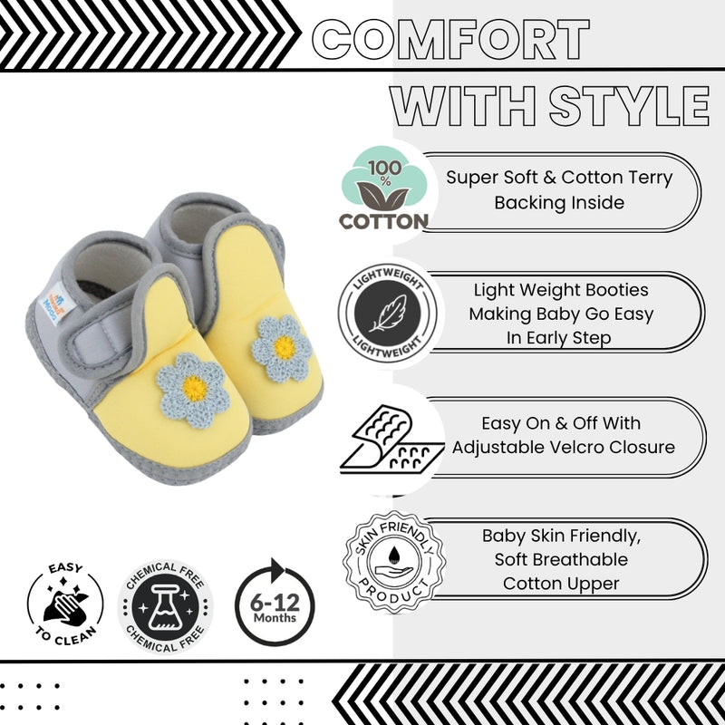 Baby Girls Cotton Floral Yellow,Grey Velcro Shoe-BT5533