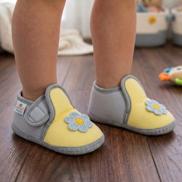 Baby Girls Cotton Floral Yellow,Grey Velcro Shoe-BT5533