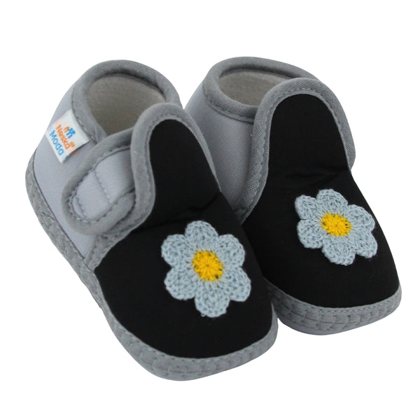 Baby Girls Cotton Floral Grey,Black Velcro Shoe-BT5534