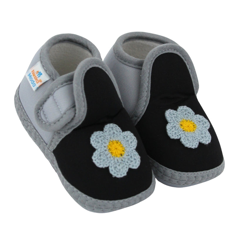 Baby Girls Cotton Floral Grey,Black Velcro Shoe-BT5534