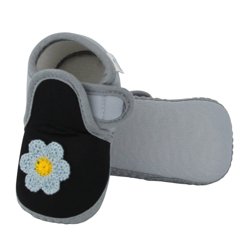 Baby Girls Cotton Floral Grey,Black Velcro Shoe-BT5534