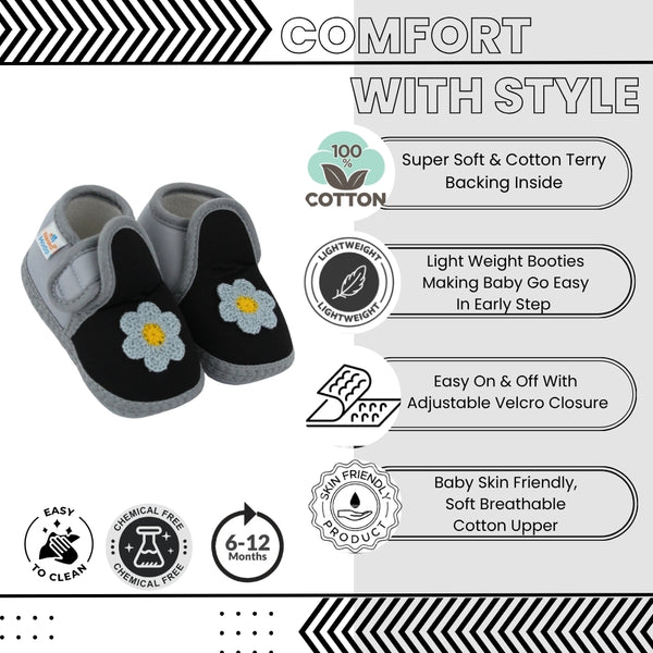 Baby Girls Cotton Floral Grey,Black Velcro Shoe-BT5534