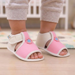 Baby Girls Skin-friendly Cotton Floral Pink,White Velcro Sandal Booties-BT5536