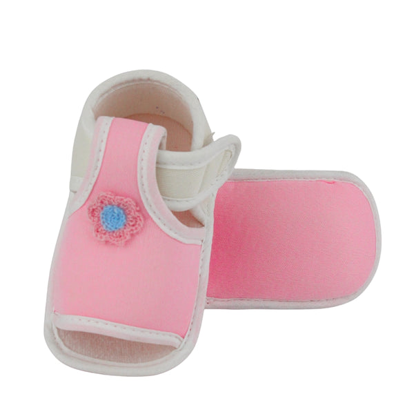 Baby Girls Skin-friendly Cotton Floral Pink,White Velcro Sandal Booties-BT5536