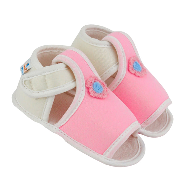 Baby Girls Skin-friendly Cotton Floral Pink,White Velcro Sandal Booties-BT5536