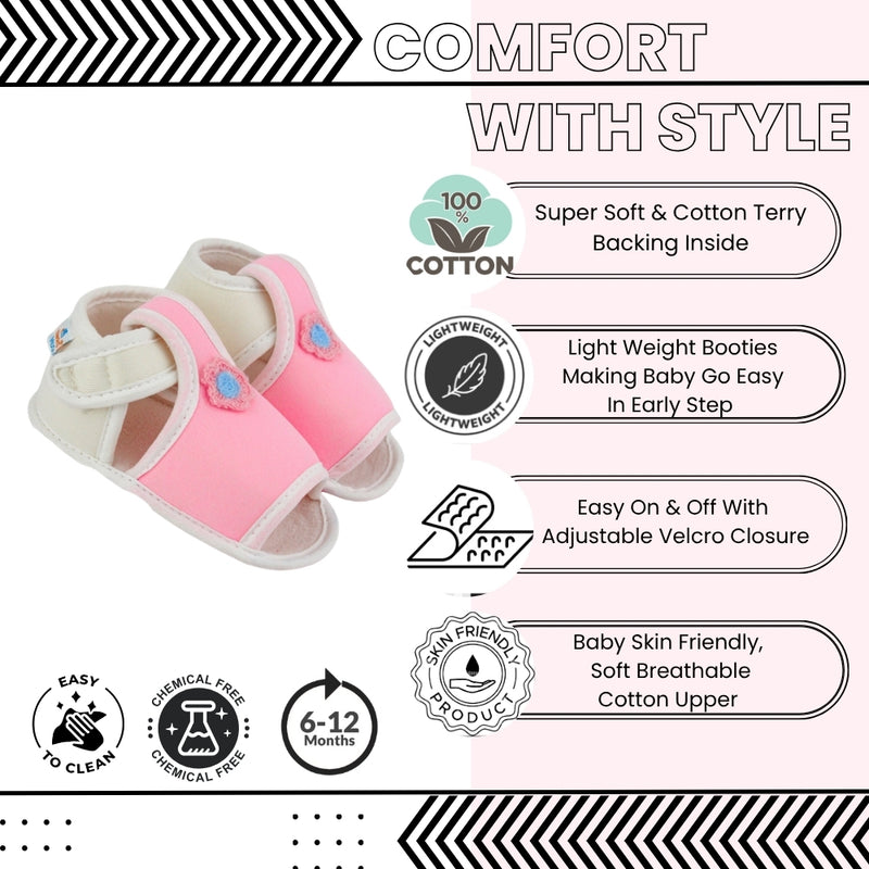 Baby Girls Skin-friendly Cotton Floral Pink,White Velcro Sandal Booties-BT5536