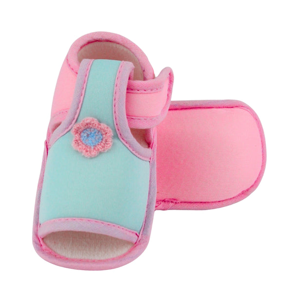Baby Girls Skin-friendly Cotton Floral Green,Pink Velcro Sandal Booties-BT5537