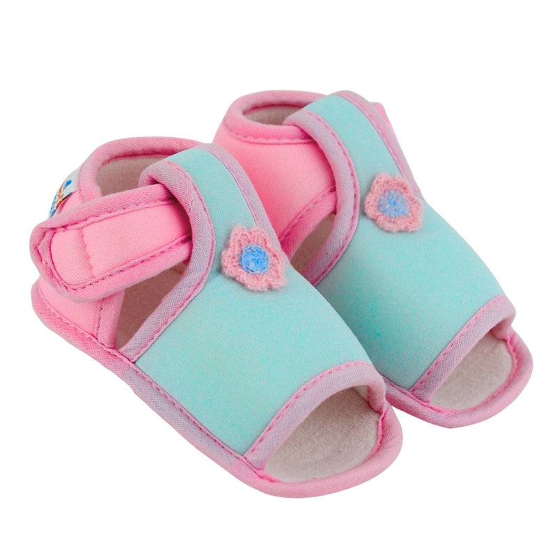 Baby Girls Skin-friendly Cotton Floral Green,Pink Velcro Sandal Booties-BT5537