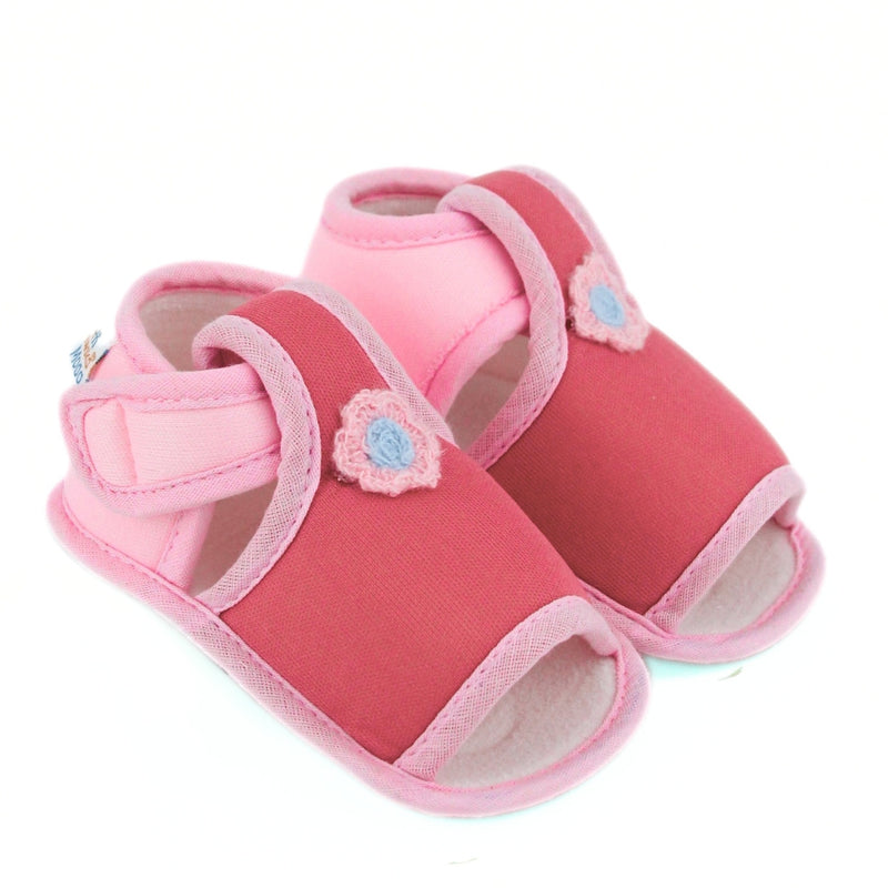 Baby Girls Skin-friendly Cotton Floral Red,Pink Velcro Sandal Booties-BT5538