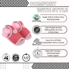 Baby Girls Skin-friendly Cotton Floral Red,Pink Velcro Sandal Booties-BT5538