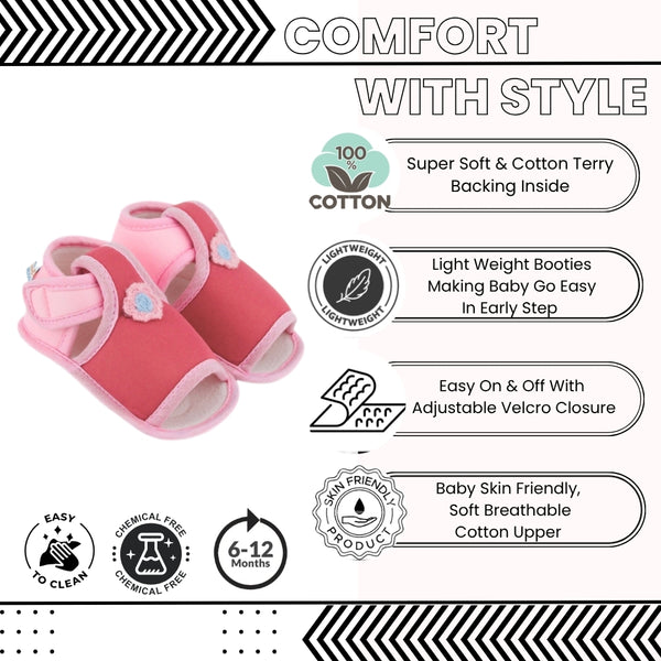 Baby Girls Skin-friendly Cotton Floral Red,Pink Velcro Sandal Booties-BT5538
