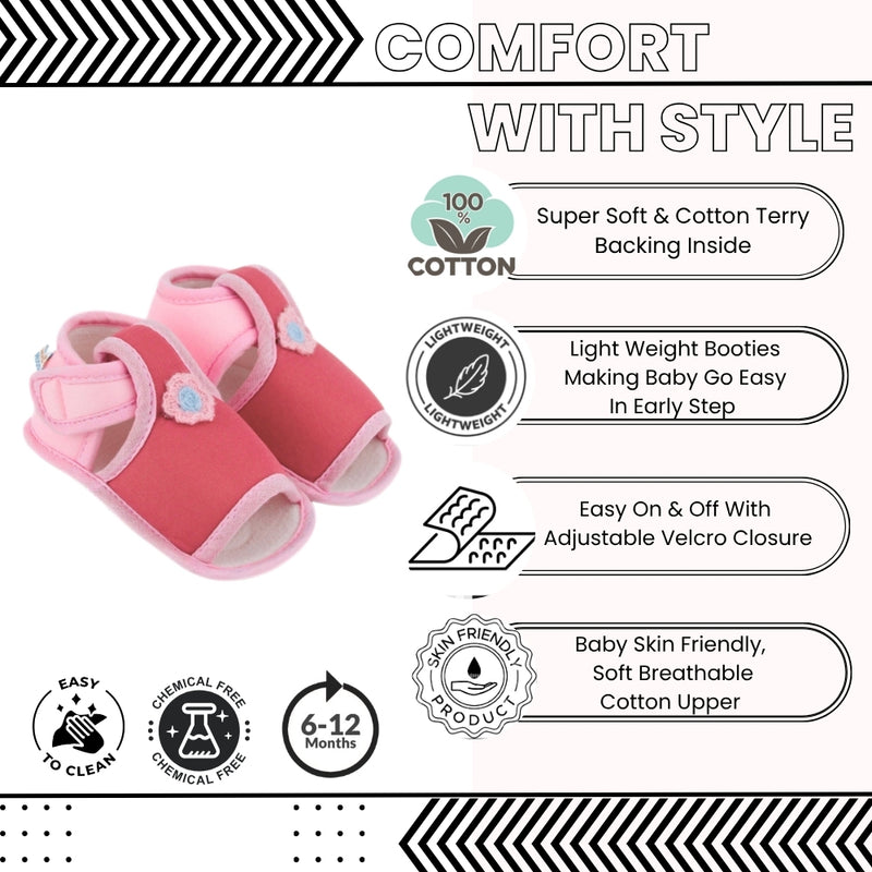 Baby Girls Skin-friendly Cotton Floral Red,Pink Velcro Sandal Booties-BT5538