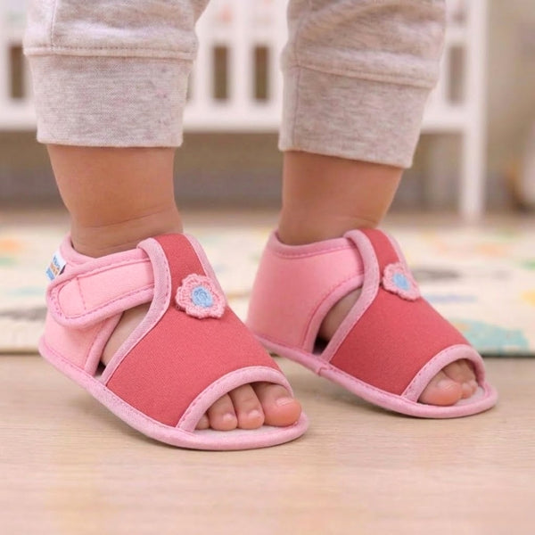 Baby Girls Skin-friendly Cotton Floral Red,Pink Velcro Sandal Booties-BT5538