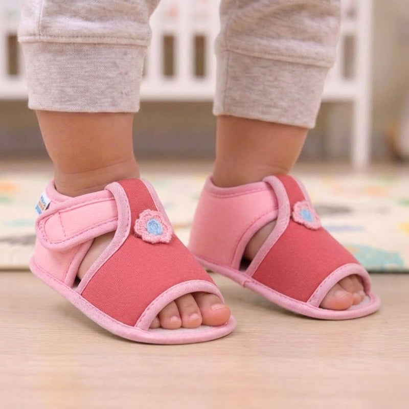 Baby Girls Skin-friendly Cotton Floral Red,Pink Velcro Sandal Booties-BT5538