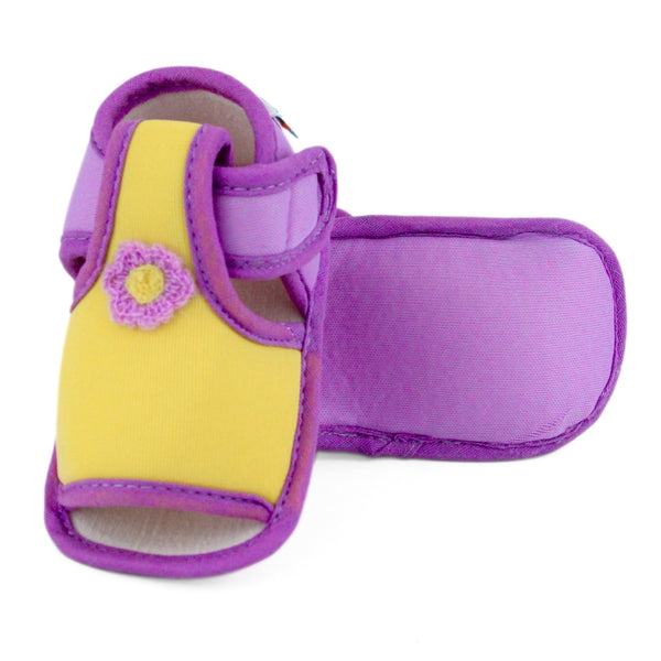 Baby Girls Skin-friendly Cotton Floral Yellow,Purple Velcro Sandal Booties-BT5539
