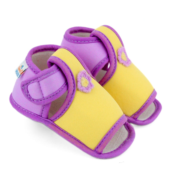 Baby Girls Skin-friendly Cotton Floral Yellow,Purple Velcro Sandal Booties-BT5539