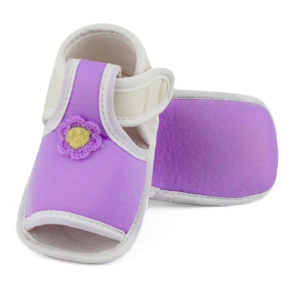 Baby Girls Skin-friendly Cotton Floral Purple,White Velcro Sandal Booties-BT5540