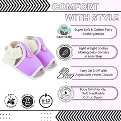 Baby Girls Skin-friendly Cotton Floral Purple,White Velcro Sandal Booties-BT5540