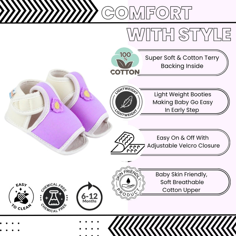 Baby Girls Skin-friendly Cotton Floral Purple,White Velcro Sandal Booties-BT5540
