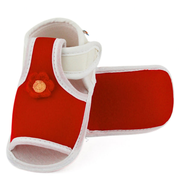 Baby Girls Skin-friendly Cotton Floral Red,White Velcro Sandal Booties-BT5541