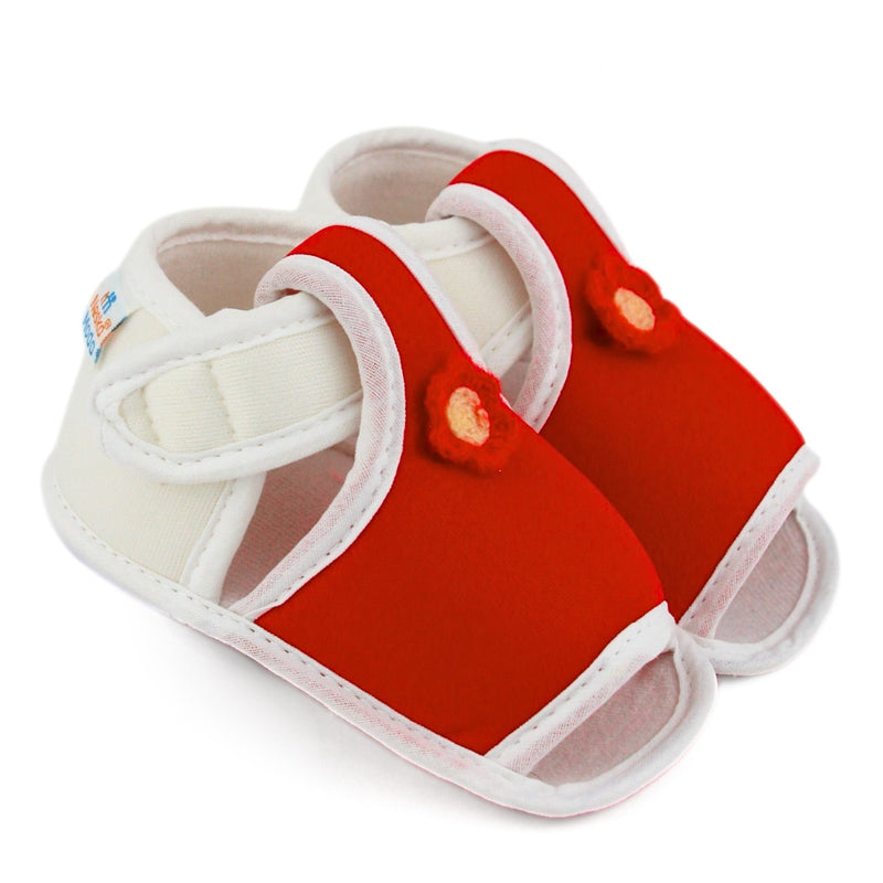 Baby Girls Skin-friendly Cotton Floral Red,White Velcro Sandal Booties-BT5541