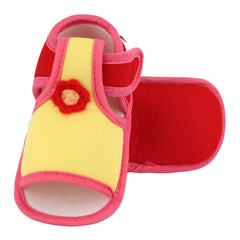 Baby Girls Skin-friendly Cotton Floral Yellow,Red Velcro Sandal Booties-BT5542