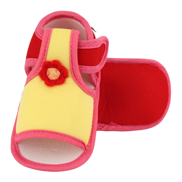 Baby Girls Skin-friendly Cotton Floral Yellow,Red Velcro Sandal Booties-BT5542