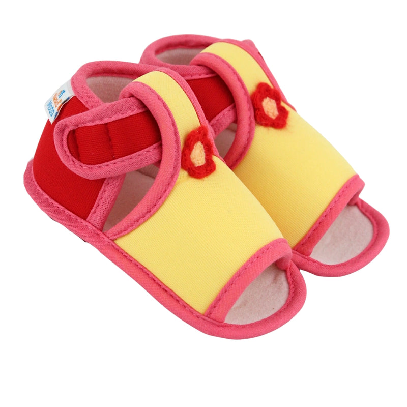 Baby Girls Skin-friendly Cotton Floral Yellow,Red Velcro Sandal Booties-BT5542