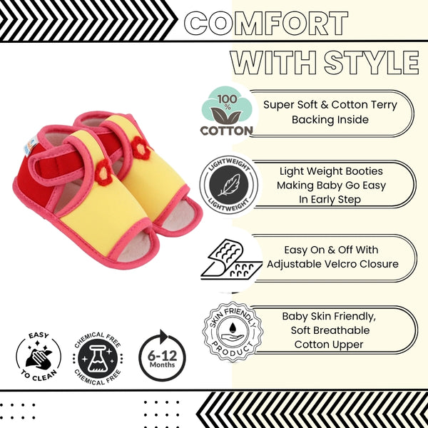 Baby Girls Skin-friendly Cotton Floral Yellow,Red Velcro Sandal Booties-BT5542