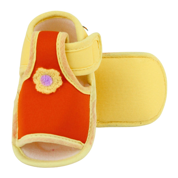 Baby Girls Skin-friendly Cotton Floral Orange,Yellow Velcro Sandal Booties-BT5543
