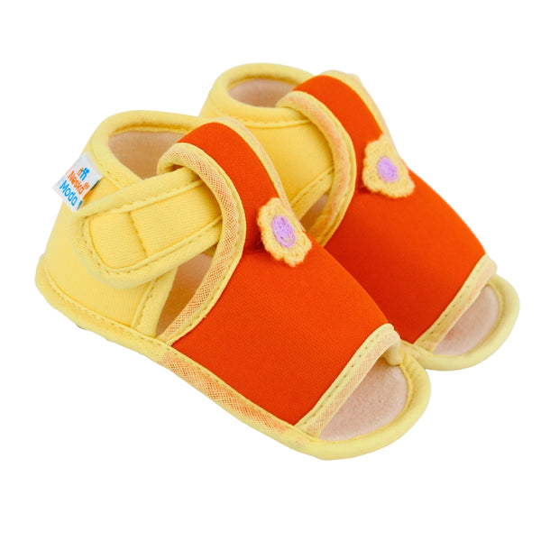 Baby Girls Skin-friendly Cotton Floral Orange,Yellow Velcro Sandal Booties-BT5543