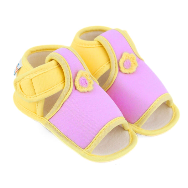 Baby Girls Skin-friendly Cotton Floral Purple,Yellow Velcro Sandal Booties-BT5544
