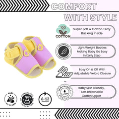 Baby Girls Skin-friendly Cotton Floral Purple,Yellow Velcro Sandal Booties-BT5544