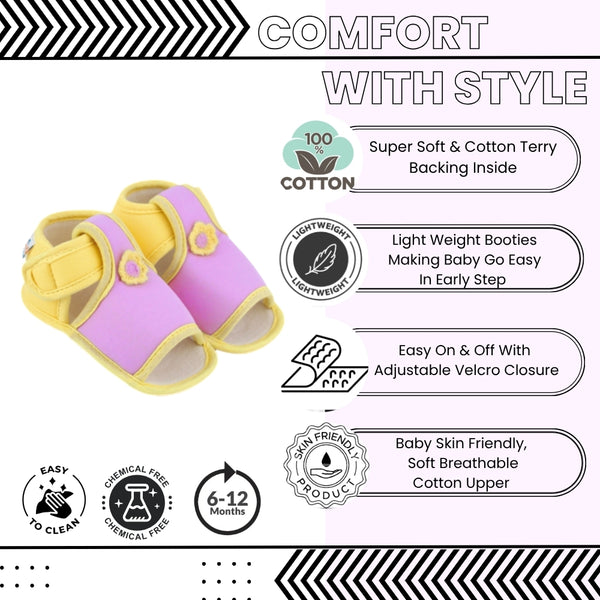 Baby Girls Skin-friendly Cotton Floral Purple,Yellow Velcro Sandal Booties-BT5544