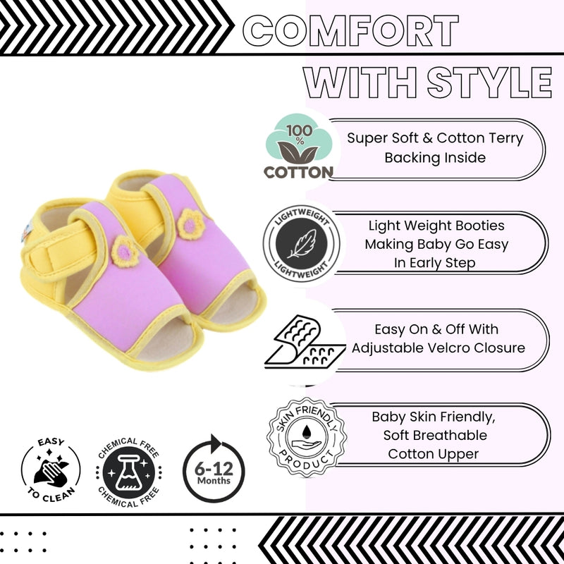 Baby Girls Skin-friendly Cotton Floral Purple,Yellow Velcro Sandal Booties-BT5544